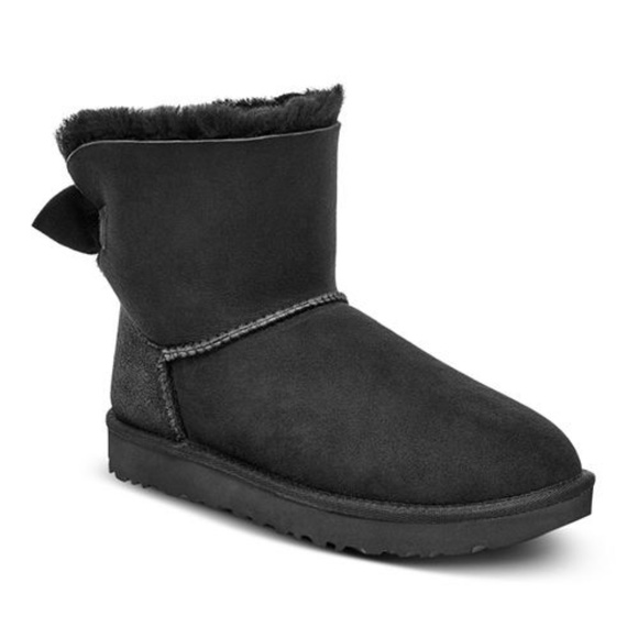 UGG® Women's Mini Bow Round Toe Suede & Sheepskin - Picture 3 of 8